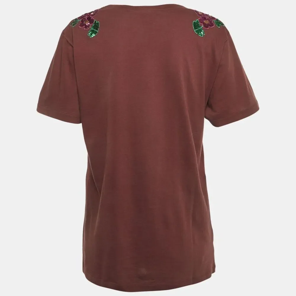 Gucci Dapper Dan Brown Logo Print Jersey Sequin T-Shirt Xs